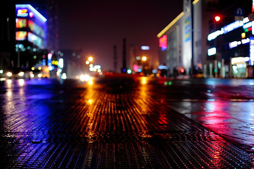 road pink blue orange white streets green yellow buildings reflections lights bokeh southkorea aftertherain humid neons nightwalk suwon businesstrip pedxing accross canonef50mmf14usm bokehlicious canoneos5dmarkii yalestudio