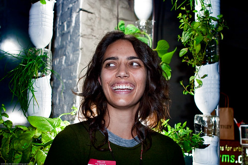 Maya Nayak with Window Farms by Britta Riley / Eyebeam Open Studios Fall 2009 / 20091023.10D.55539.P1.L1 / SML