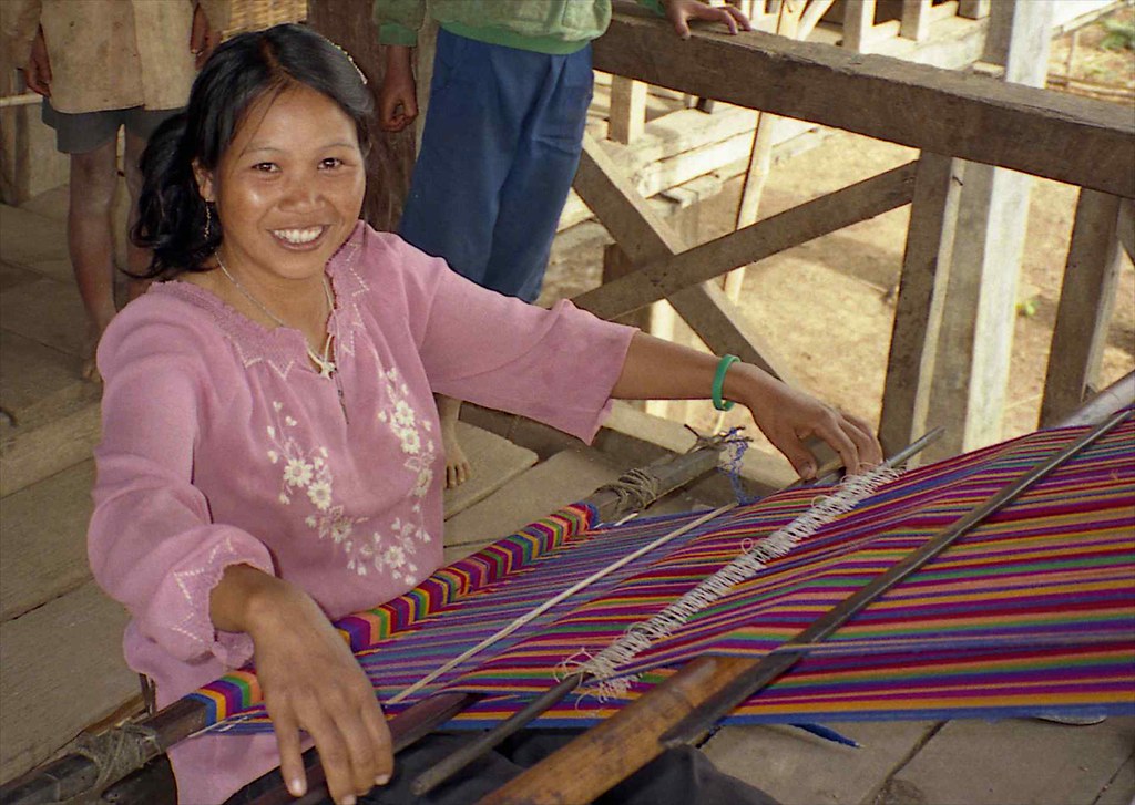 Woman weaving; Central Highlands, Vietnam, Woman weaving; M…