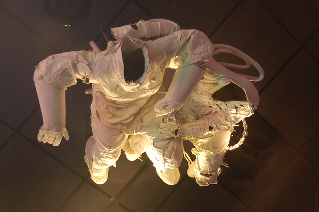 Freaky ghost-zombie mannequins hanging from the ceiling at Jordan's Furniture