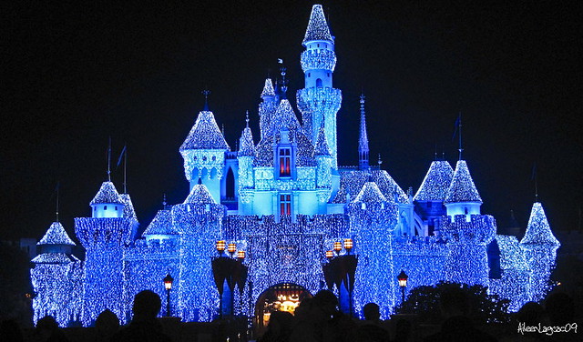 Sleeping Beauty Castle on a Christmas night.