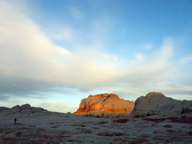 Lone hiker, Dawn, Water Pocket, Paria Wilderness, Utah