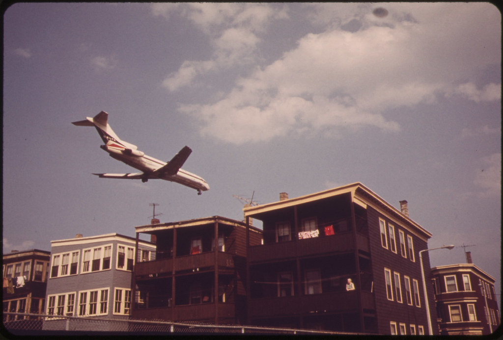 Near Logan Airport - Airplane Coming in for Landing Over Frankfort Street at Lovell Street Intersection