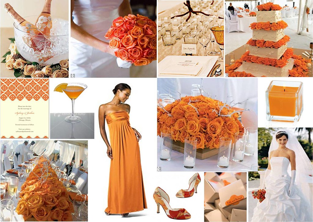 wedding, orange, floral, rose, modern, bride, theme, apricot.