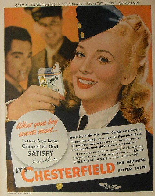 1944 CAROLE LANDIS vintage hollywood CHESTERFIELD smoking cigarettes 1940s advertisement