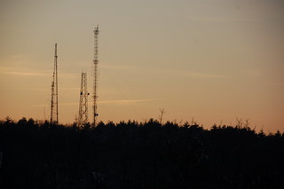 Scenes from the winter's first snow storm, Winchester MA: Cellular radio towers on a nearby ridge