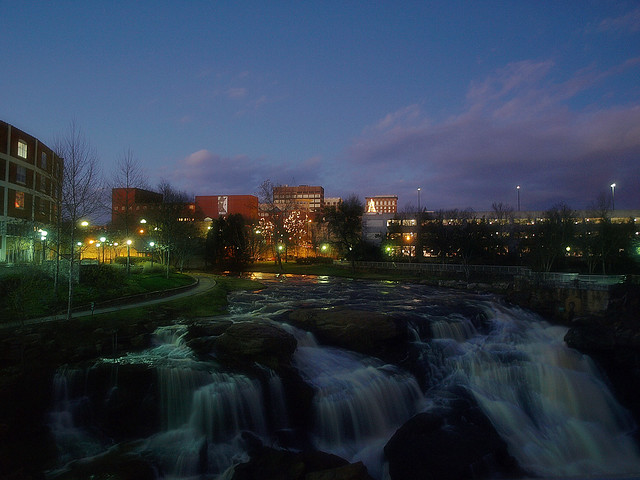 Late Autumn Evening in Falls Park on the Reedy - Downtown Greenville, South Carolina, USA