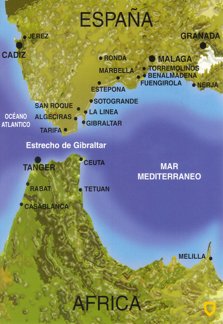 Strait of Gibraltar Map Postcard