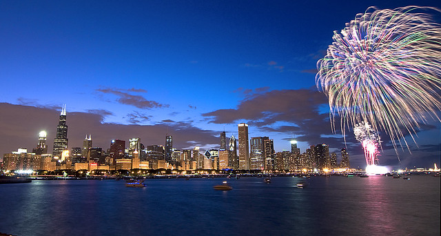 Chicago Skyline with Fireworks - a photo on Flickriver