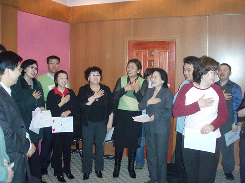 Mongolia trip Feb-March 2007 117 MLT skit singing national anthem | by HealthForHumanity