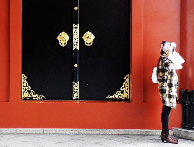 Tokyo High Fashion Woman at Shrine Door