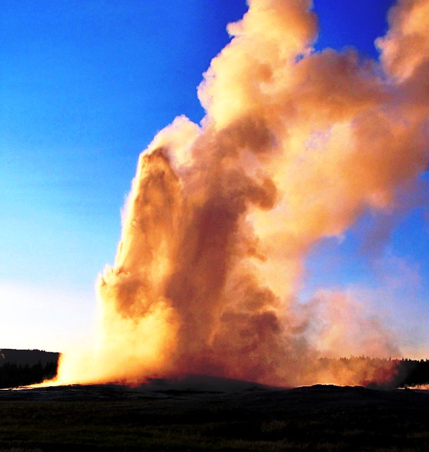 Old Faithful Twilight Blast, Yellowstone National Park, Wyoming
