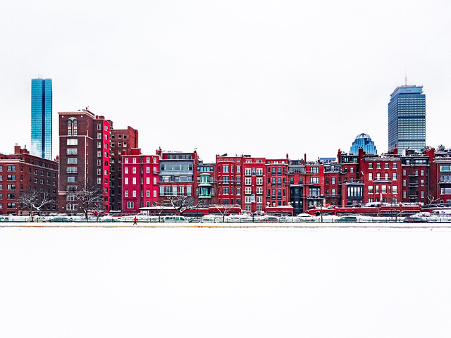 Winter Boston Skyline - red version