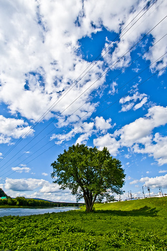 newyork southerntier upstate broomecounty binghamton chenango river blue sky white clouds green tree grass hills water silhouette power lines landscape johnwilliamsphd “john williams phd” “ copyright john c williams” johncwilliams projectweather day cloudy