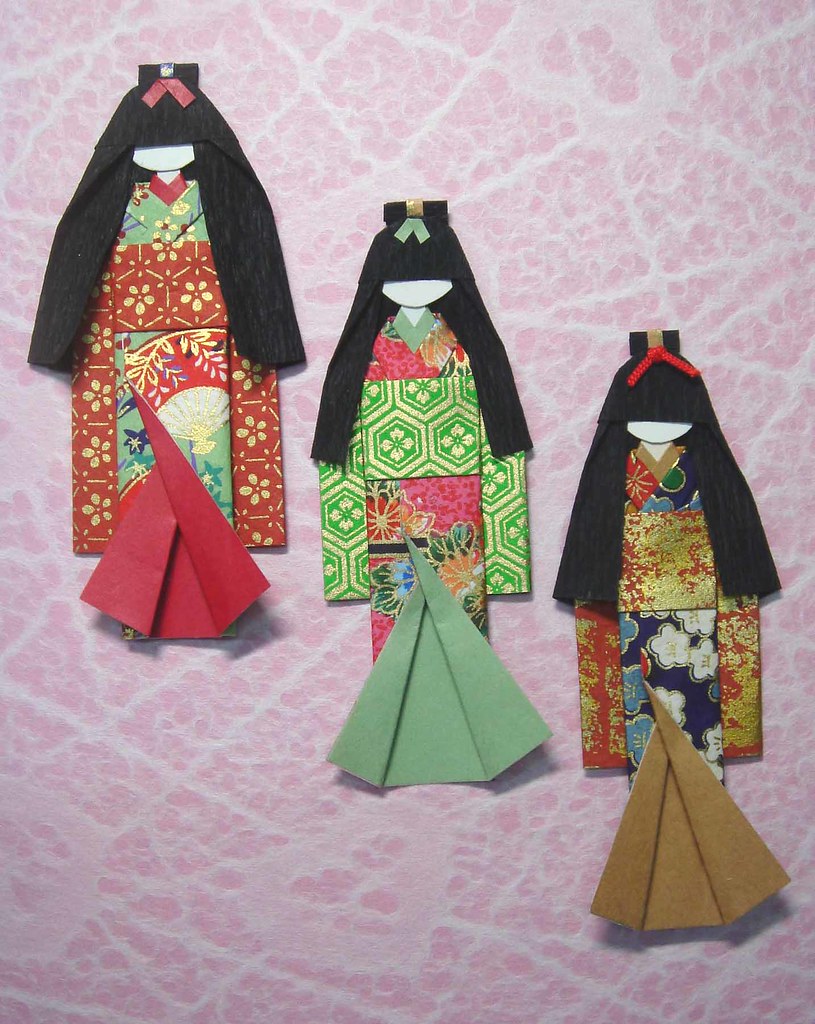 3 hand-made Japanese paper dolls on pink background | Flickr