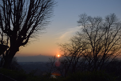 tramonto sole ovest torino collina monviso silhouette controluce alberi dedicata