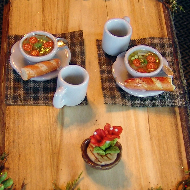 Miniature Fairy Furniture Table with Soup