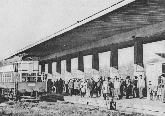 Hekurudha të Shqipërisë (HSH). Stacioni i trenave, Tiranë, vite 80. Gare de Tirana, Albanie, années 80.