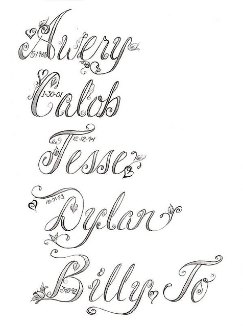 Fancy Script Names" Tattoo Design by Denise A. Wells