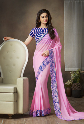 Designer Georgette Pink Color Sarees on Shimply.com | by rajat_garg_79