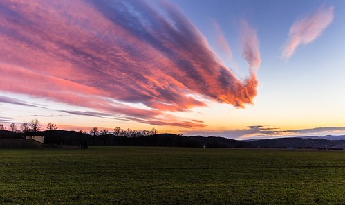 Magical sunset and thick clouds by tomaskriz1, Magical sunset and thick clouds. Moravian landscape Boskovice.trees pink orange grass czechia moravi