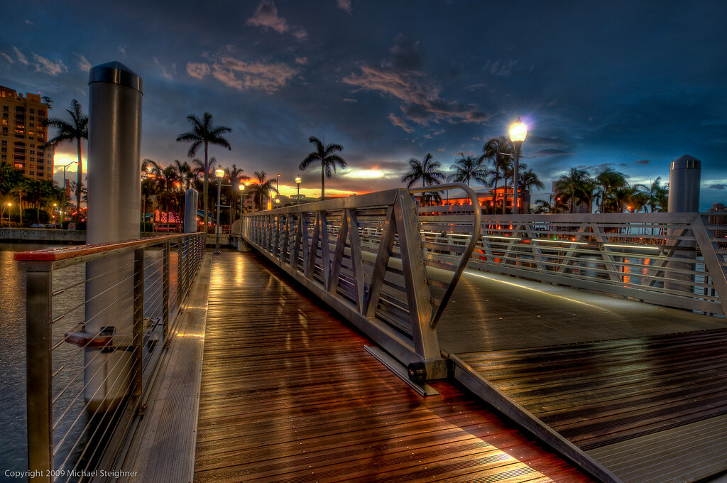 Rainy night at dusk at the new docks - West Palm Beach, Florida by MDSimages.com