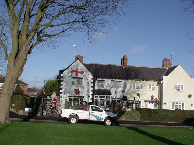 England fan's house with Christmas Decorations in Billesley, Birmingham