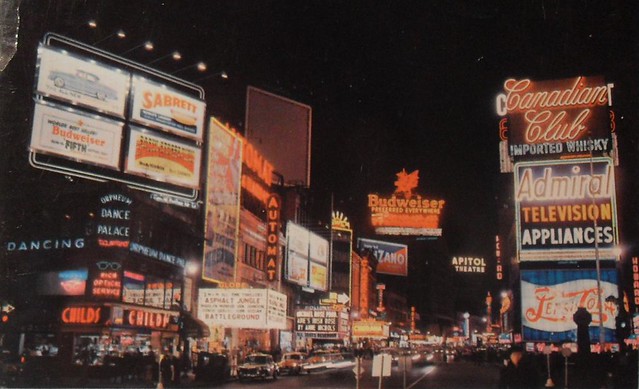 1955 TIMES SQUARE NYC New York City NEON photo PEPSI COLA Childs Bar 1950s nyc
