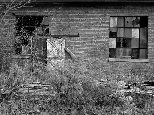 bw building brick window glass decay cooleemee textilemill