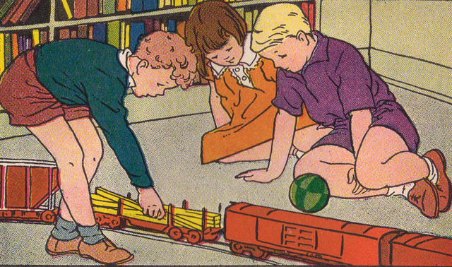 playing with a toy train ill by Vera S. Norman