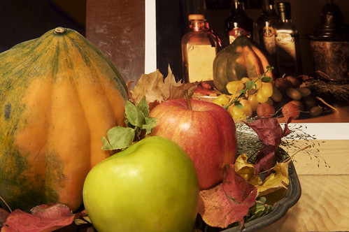 Pumpkin & Apples Thanksgiving Still Life, with Earlier Still Life Behind, Nov 2009 by john walford