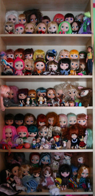so, i'm sorta kinda actually out of room for dolls. this is going to become a problem. so, decided to take new pix of the very very full shelves.