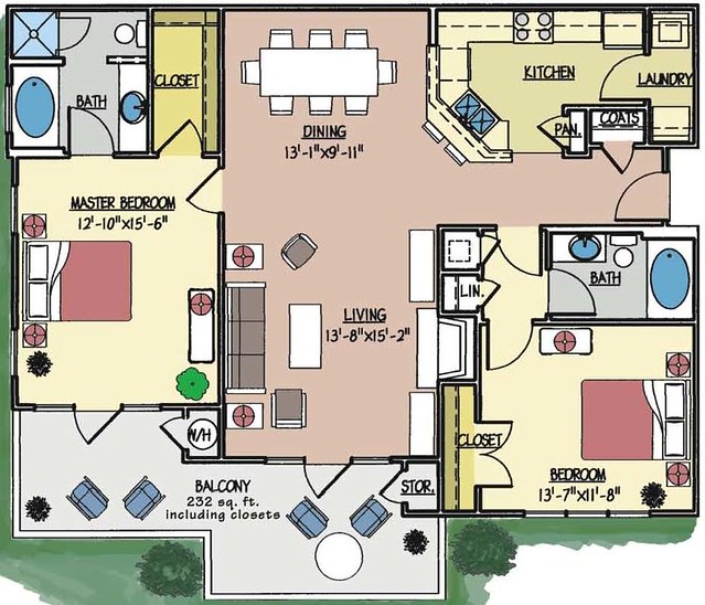 Condo 3027 Floor Plan 2 Bedroom, 2 Bath First Floor