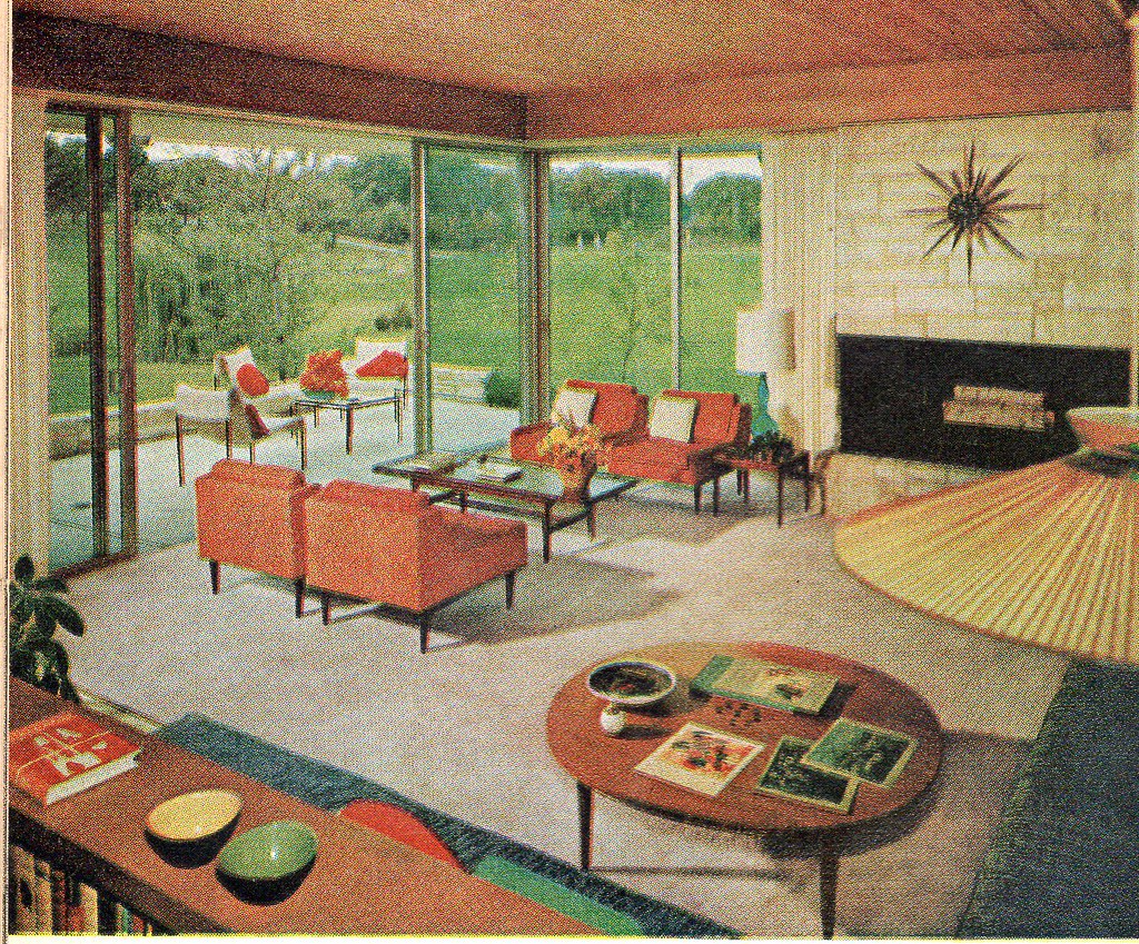 60s style living room yellow