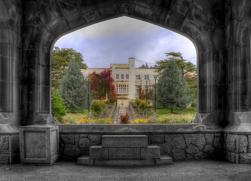 world pictures school autumn trees sky bw canada color colour tree castle fall clock colors monochrome rock clouds stairs landscape photography grey scenery colorful arch colours bc cloudy photos pics earth britishcolumbia sony mason masonry scene victoria vancouverisland walkway pacificnorthwest northamerica greater alpha dslr hdr highdynamicrange royalroadsuniversity selective hatleycastle colwood photomatix tonemapped tonemapping vista18 sonya300