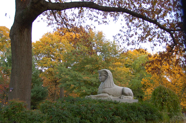 Mt Auburn Cemetery: sphinx-esque Civil War Memorial