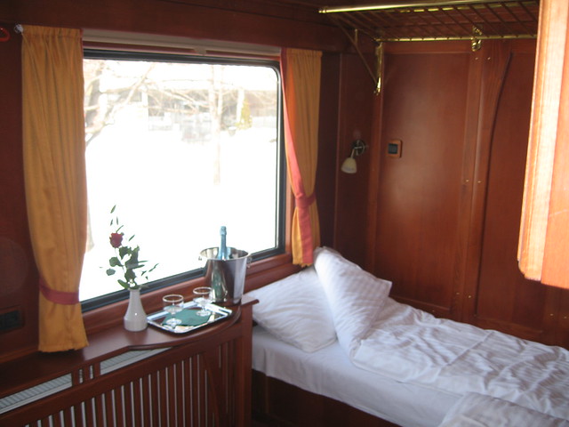 European heritage train for charters - premium sleeping compartment, night layout