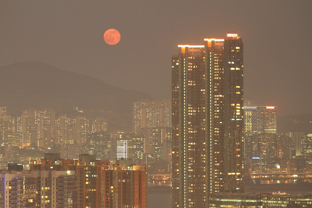 Moonrise over towers