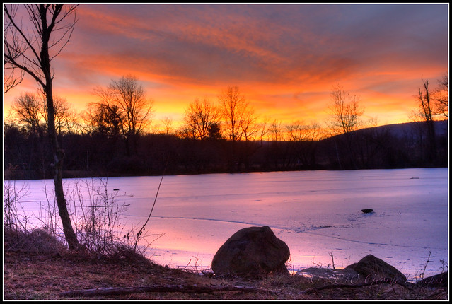 Sunset over Frozen Pond