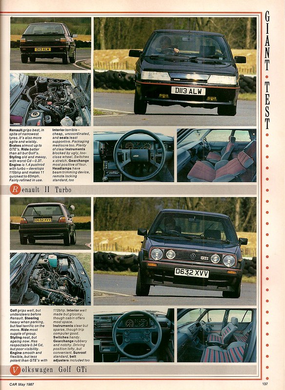 Ford Escort XR3i Mk4 - Renault 11 Turbo - Vauxhall Astra GTE Mk2 & Volkswagen Golf GTi Group Road Test 1987 (4)