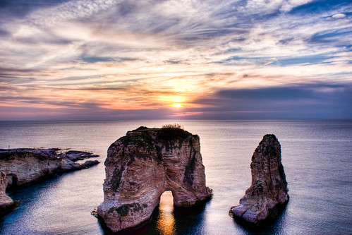 sunset sea sky lebanon sun water rock clouds alpha a200 beirut hdr rawshe صخرةالروشة rawsherock today´sbest روشة