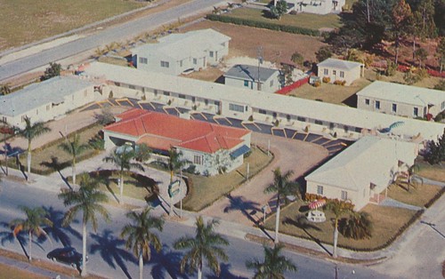 vintage florida postcard aerialview motel homestead ixora