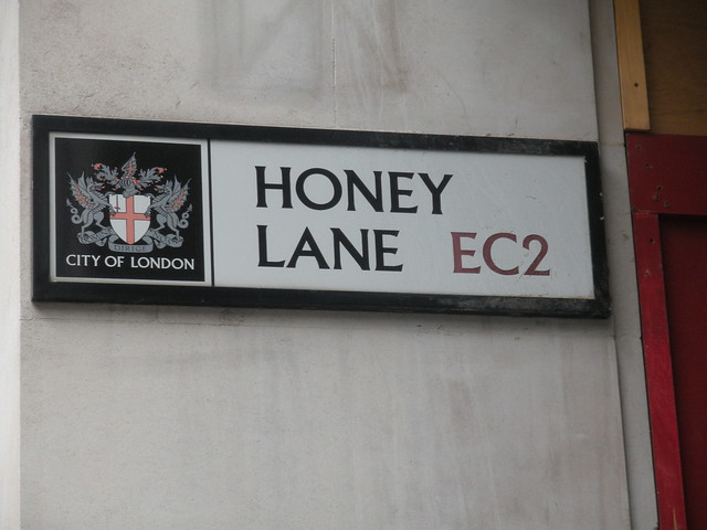 Honey Lane, former site of the Great Conduit on Cheapside - scene of a pageant for Anne Boleyn