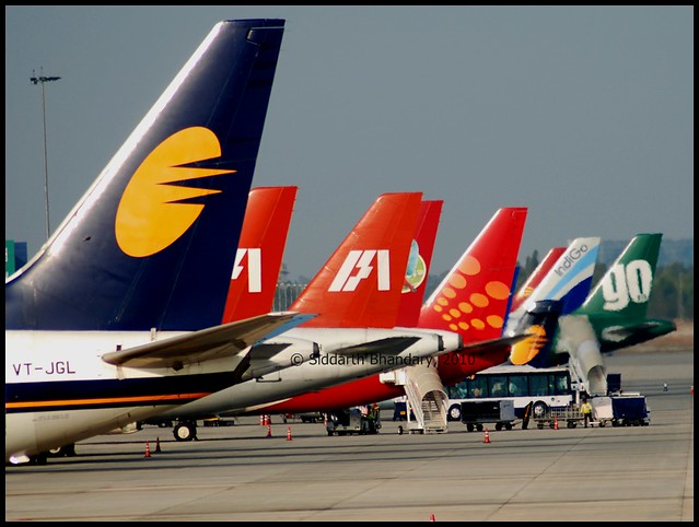 A long tail parade - Jet Airways, Indian Airlines (2) Kingfisher SpiceJet Jet Airways, Go Air,Indigo and India Post