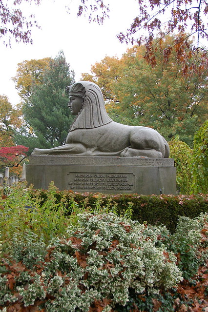 Mt Auburn Cemetery: sphinx-esque Civil War Memorial