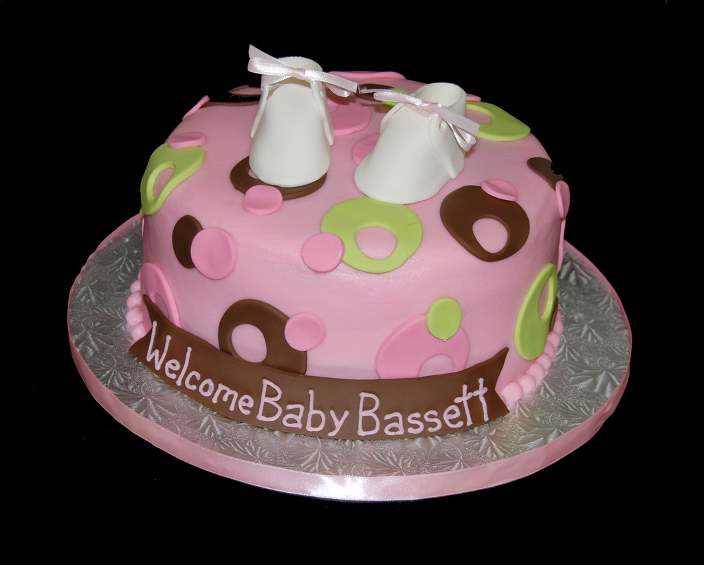 Pink Brown and Green Sassy Circles Baby Shower Cake with B… | Flickr