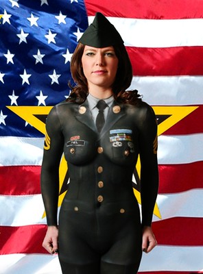 US Army Body Painted Pin Up, Centerfold model wearing a bod…