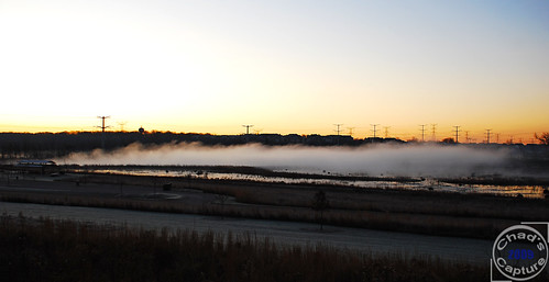 Foggy Start by Chad Horwedel, Looks almost like a firepark morning sky mist water fog sunrise river illinois naperville bolingbroo