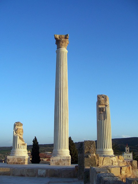 The Capitolium reconstructed columns, a temple dedicated to Jupiter, Juno and Minerva, Uthina