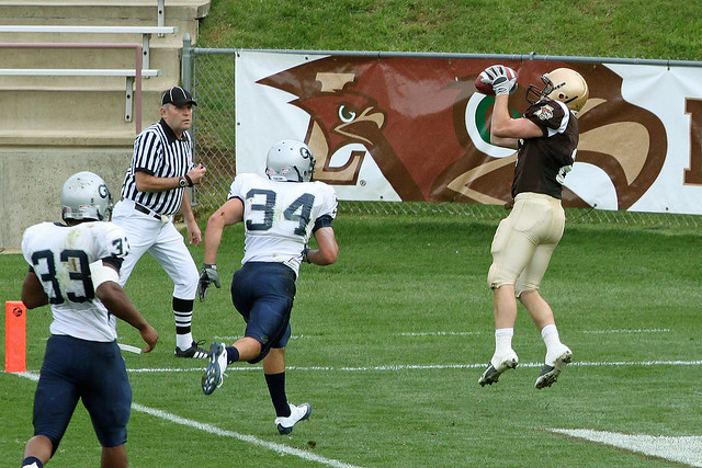 Receiver leaps for touchdown reception